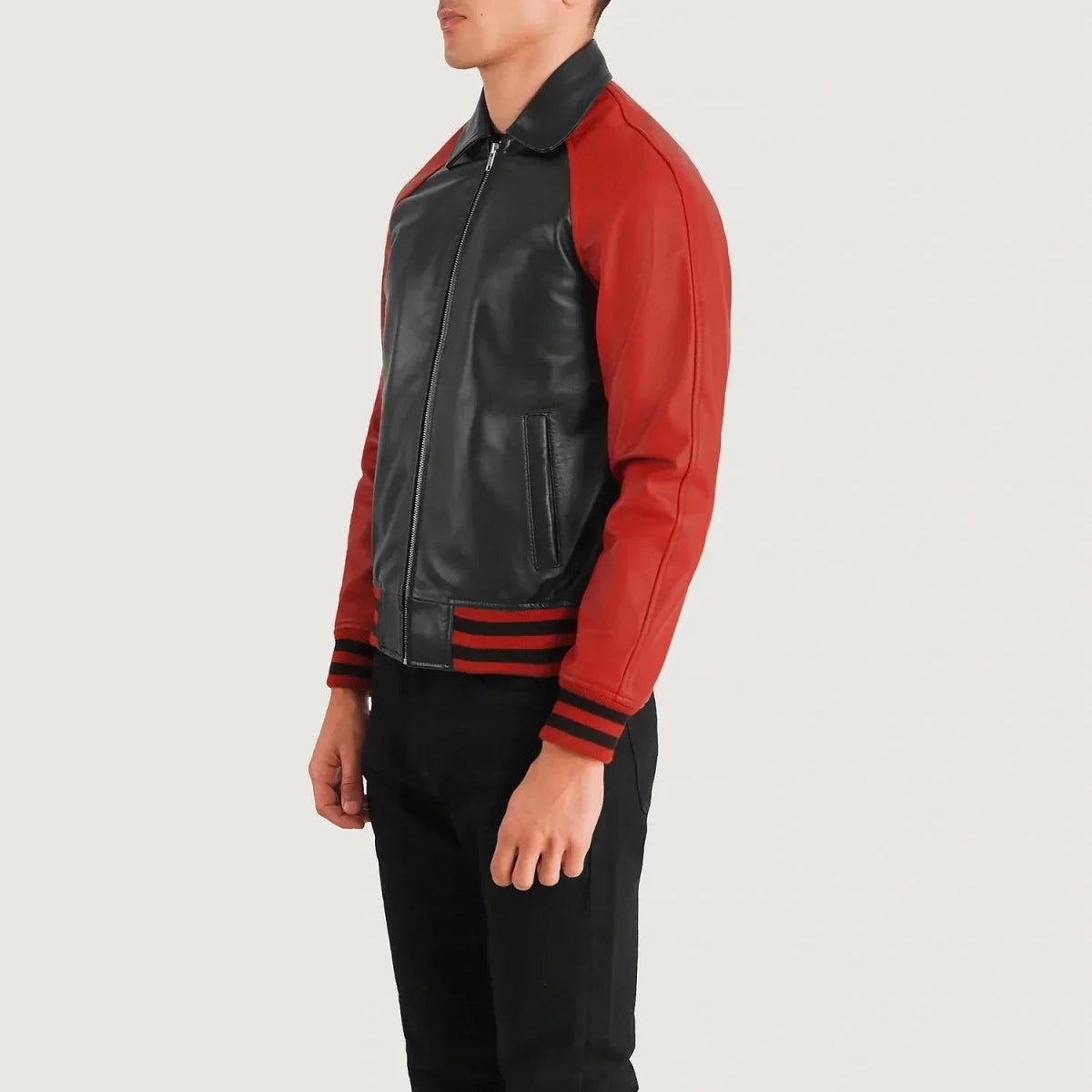 Walton Black & Red Leather Varsity Jacket - Vox Leather
