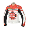 White & Red Lucky Strike Leather Biker Jacket - Rare Leather Order Now !!