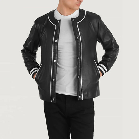 Willis Black Leather Varsity Jacket - Vox Leather