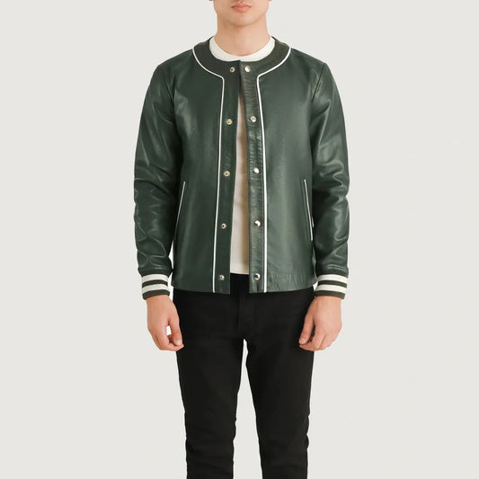 Willis Green Leather Varsity Jacket - Vox Leather