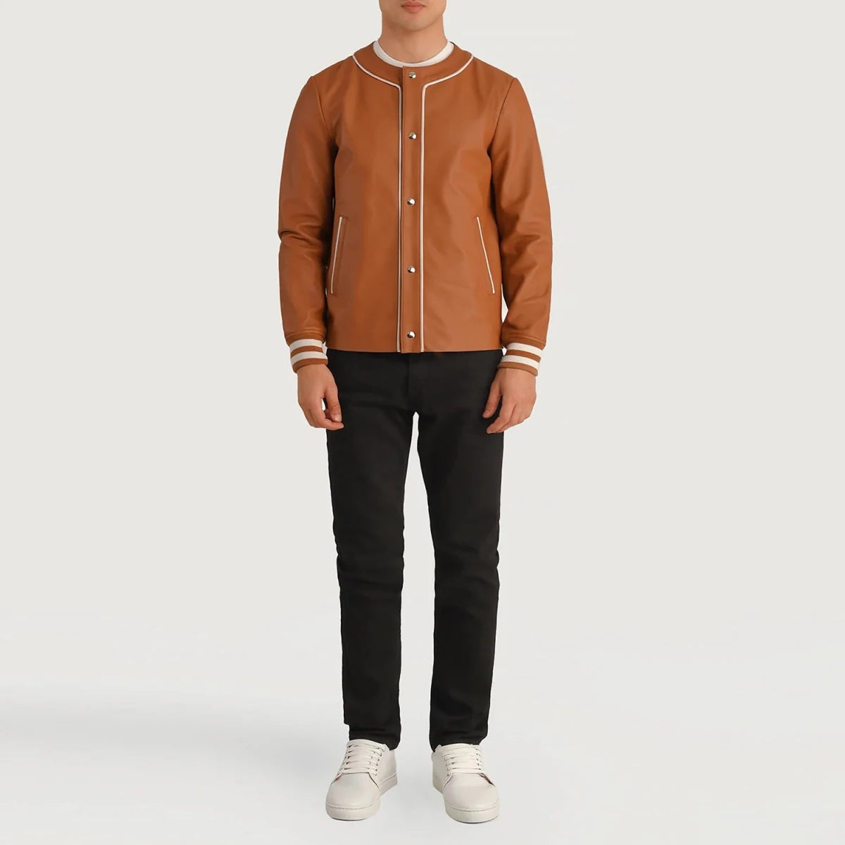 Willis Tan Brown Leather Varsity Jacket - Vox Leather