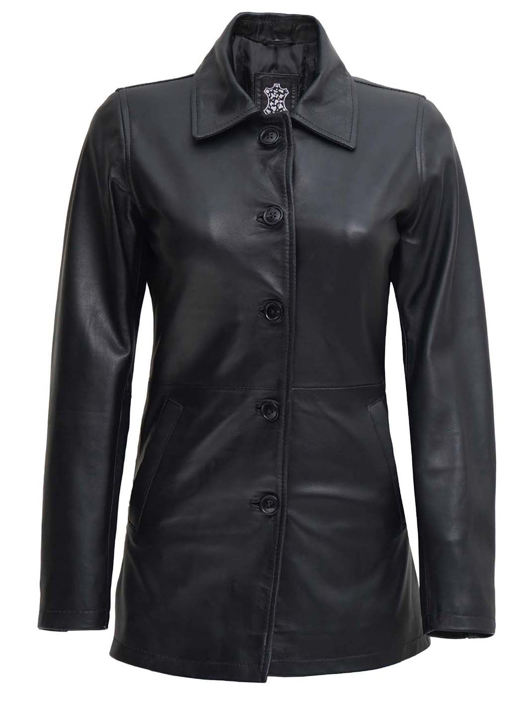 Winchester Womens Black Leather 3 4 Length Car Coat - Rare Leather