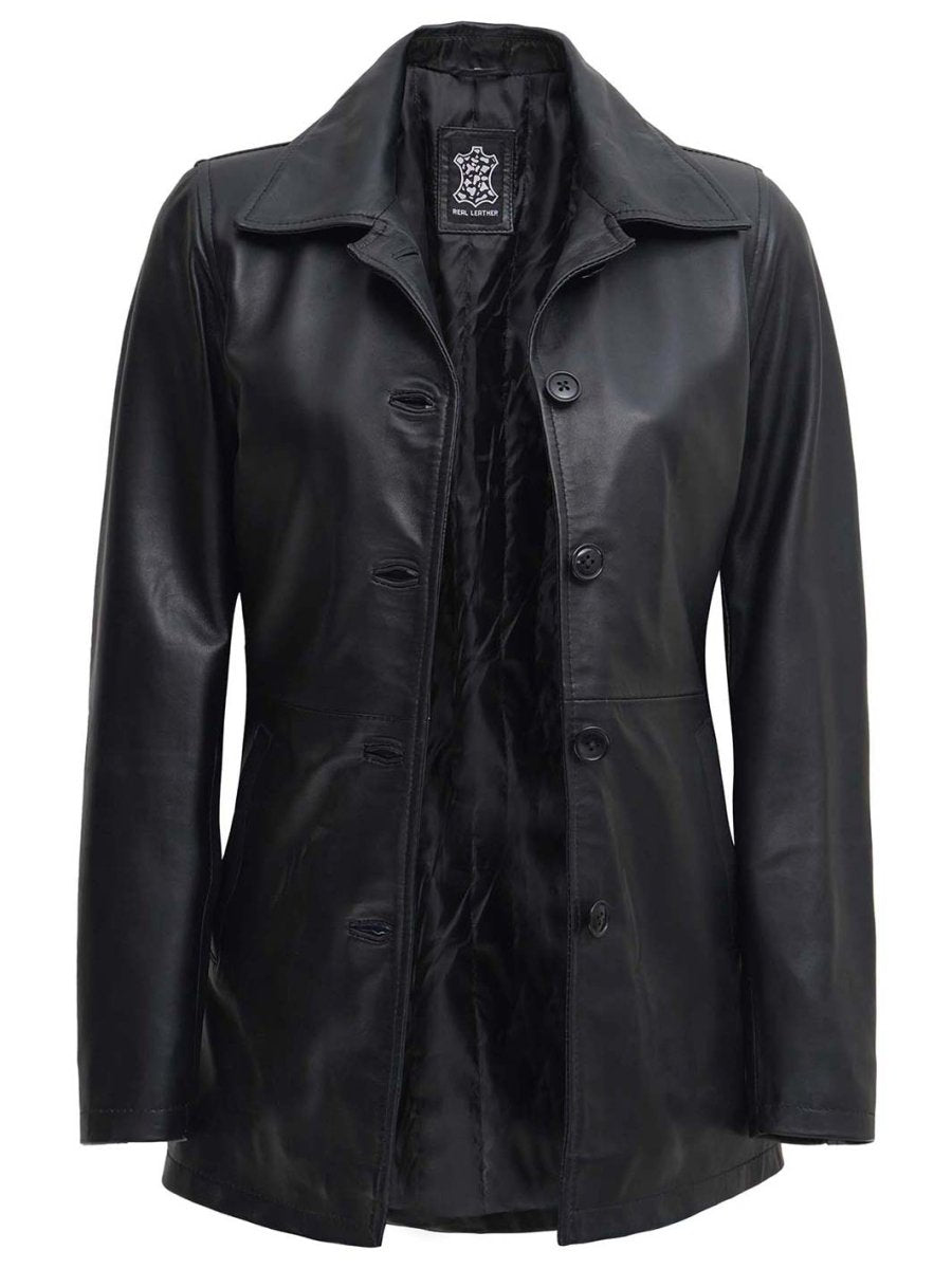 Winchester Womens Black Leather 3 4 Length Car Coat - Vox Leather