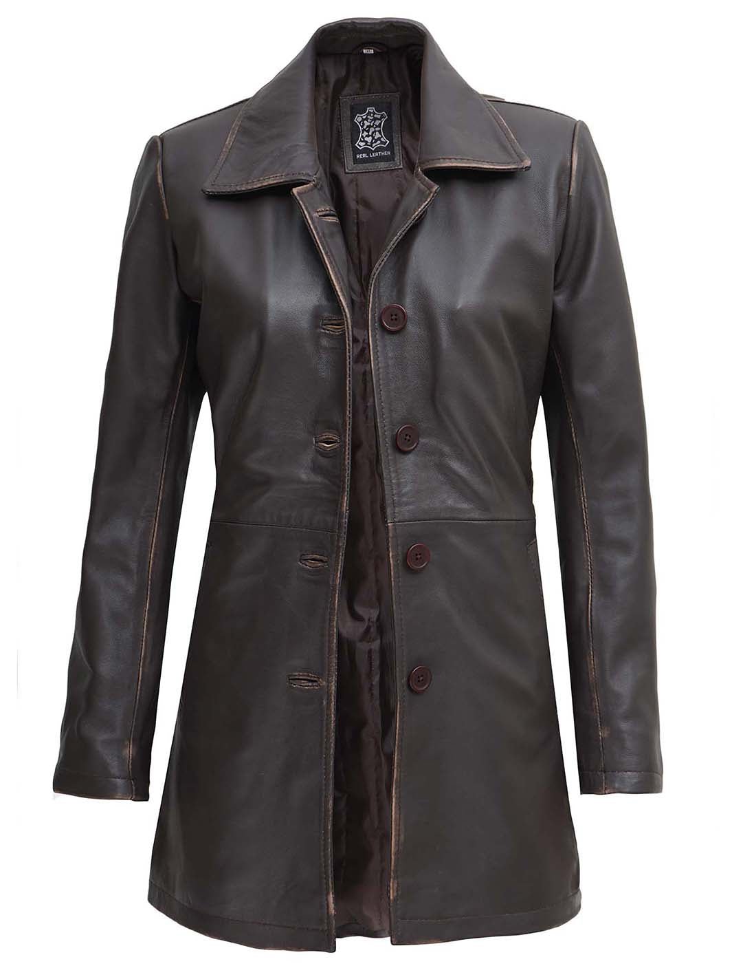 Winchester Women's Distressed Dark Brown Leather Coat - Rare Leather