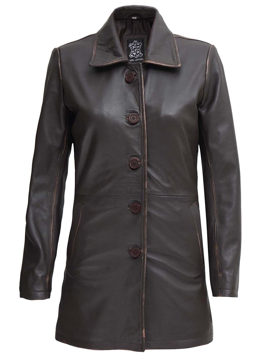 Winchester Women's Distressed Dark Brown Leather Coat - Rare Leather