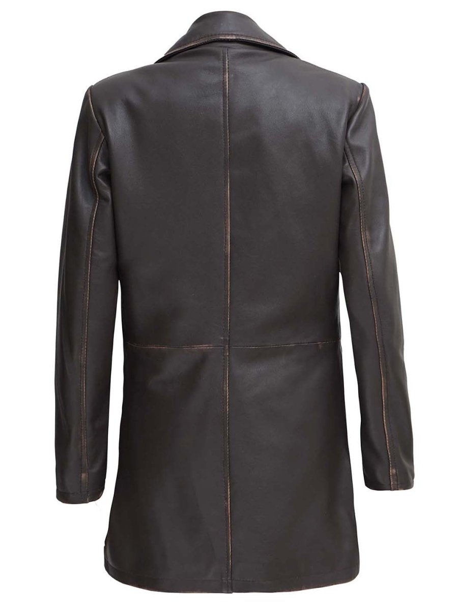 Winchester Women's Distressed Dark Brown Leather Coat - Vox Leather