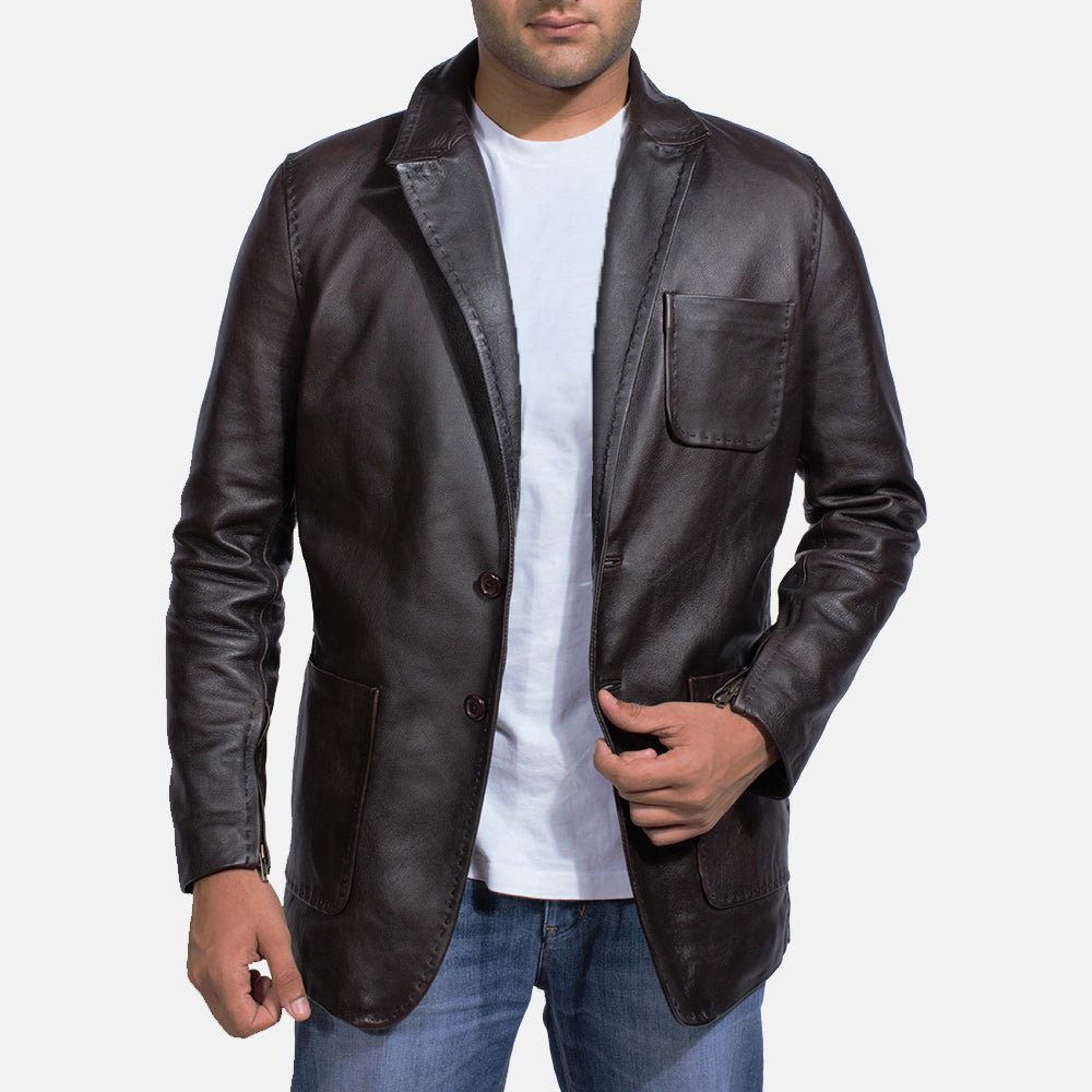 Wine Black Leather Blazer - Rare Leather