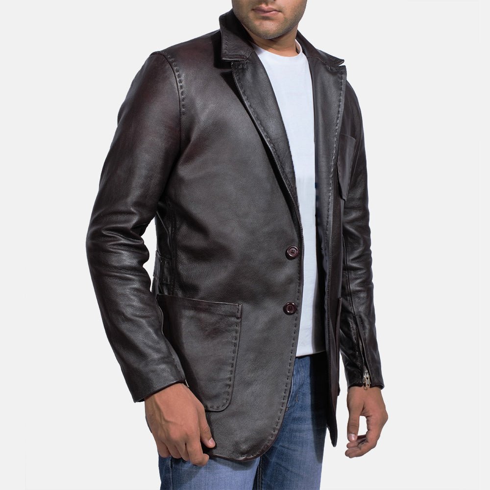 Wine Black Leather Blazer - Rare Leather
