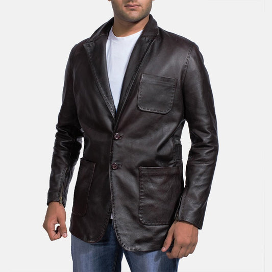Wine Black Leather Blazer - Vox Leather