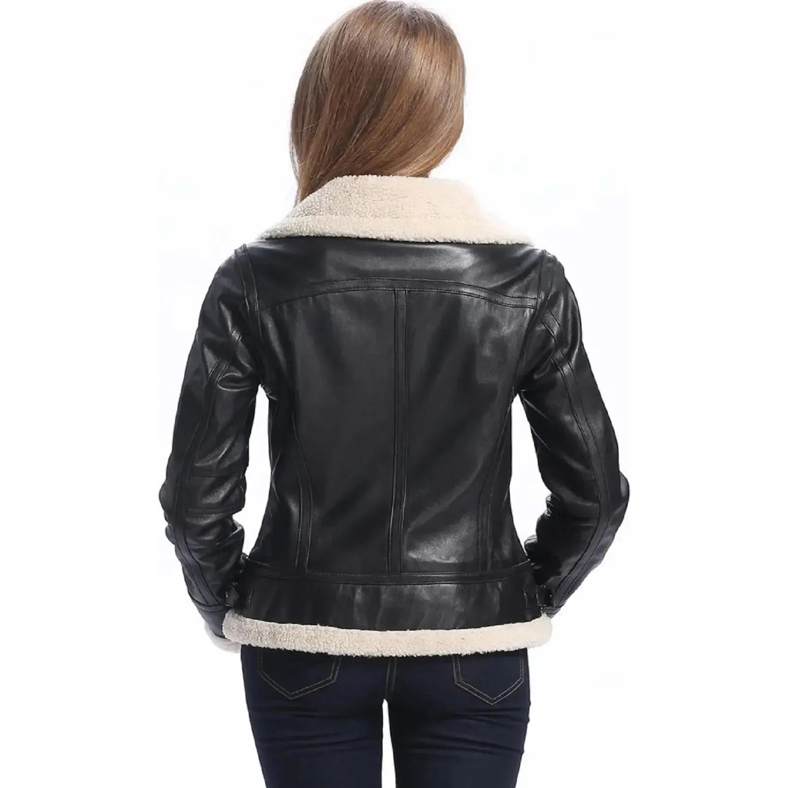 Women B3 Bomber Black Sheepskin Shearling Leather Jacket - Rare Leather