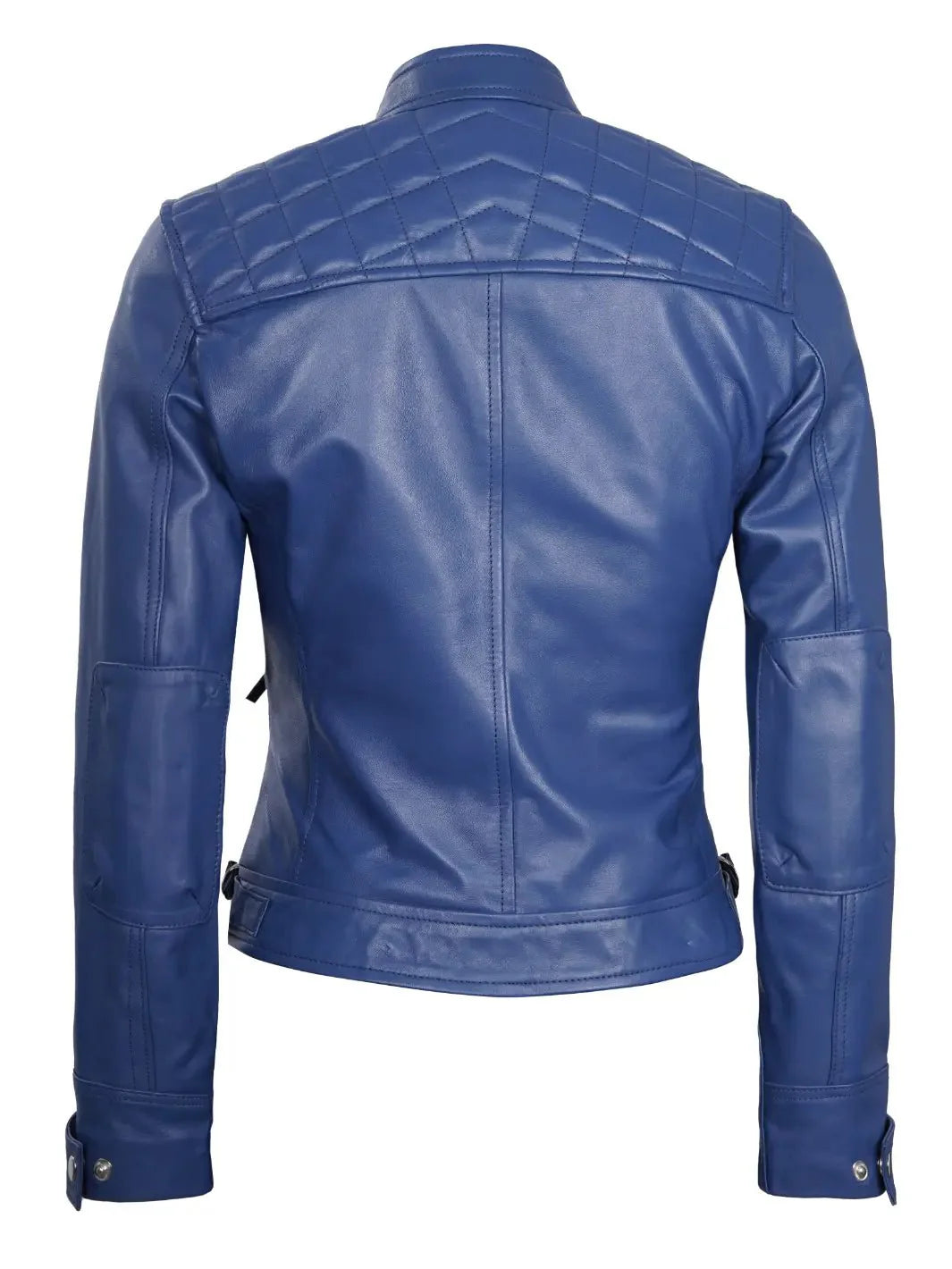 Women Blue Diamond Cafe Racer Real Leather Jacket - Rare Leather