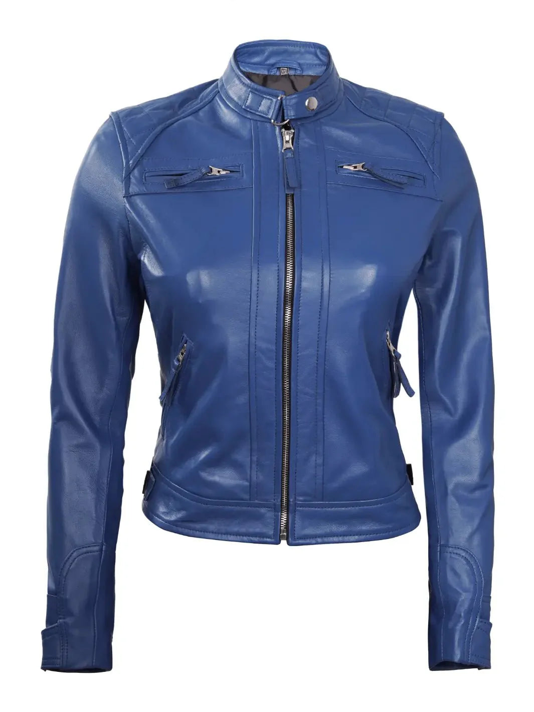 Women Blue Diamond Cafe Racer Real Leather Jacket - Rare Leather
