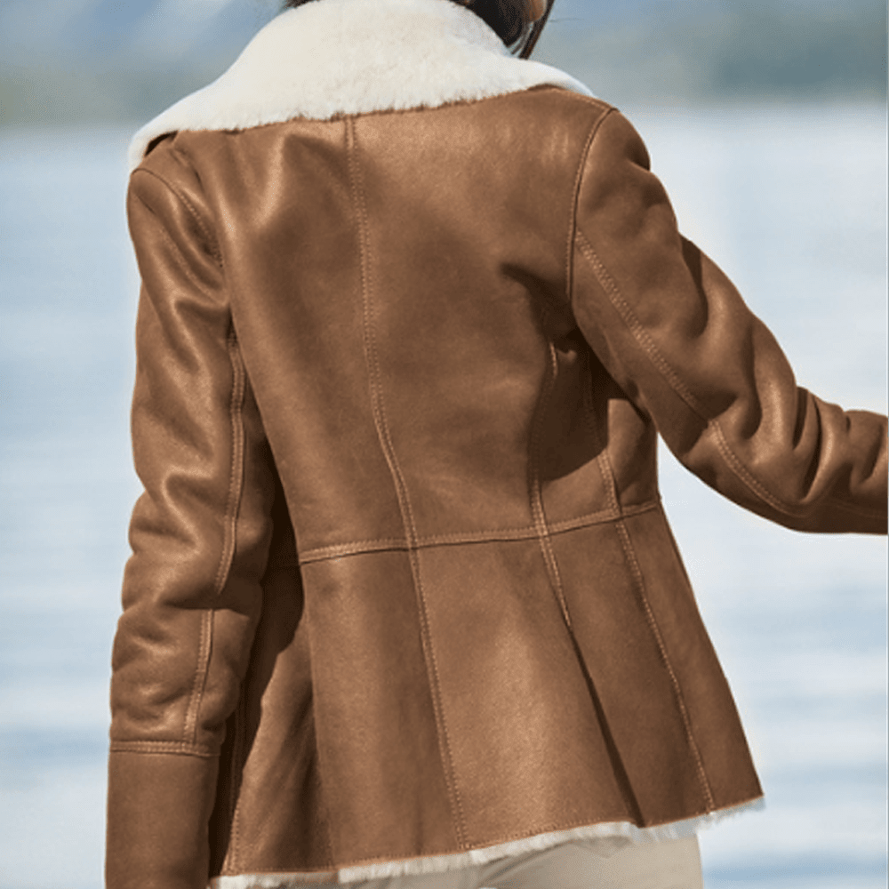 Women Camel Brown B3 Shearling Pilot Leather Aviator Jacket - Vox Leather