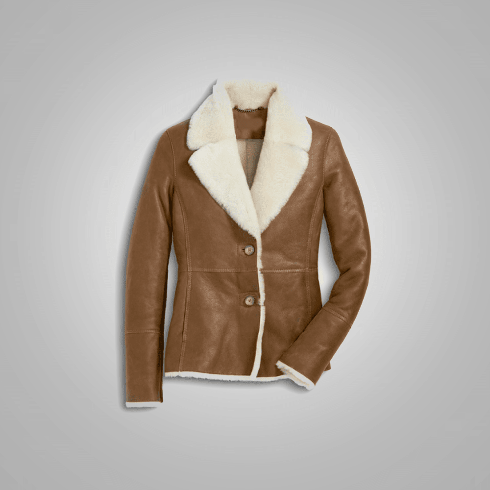 Women Camel Brown B3 Shearling Pilot Leather Aviator Jacket - Vox Leather