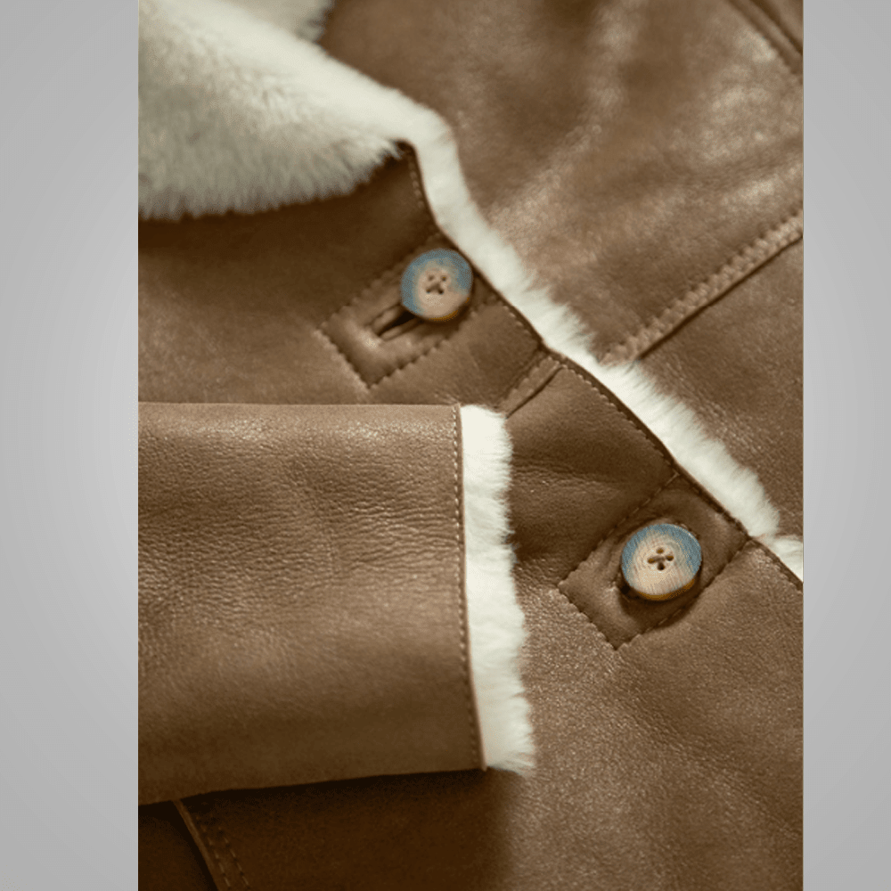 Women Camel Brown B3 Shearling Pilot Leather Aviator Jacket - Vox Leather