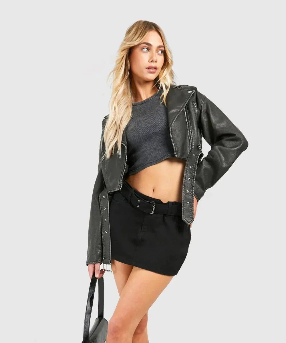 Women distressed cropped leather jacket - Vox Leather