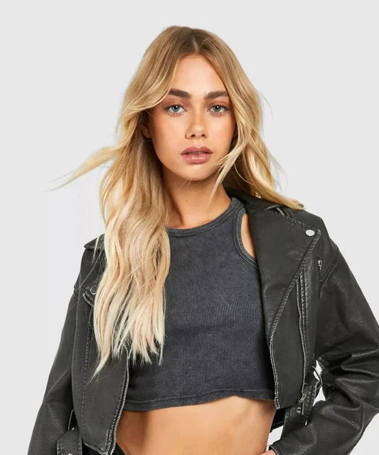 Women distressed cropped leather jacket - Vox Leather