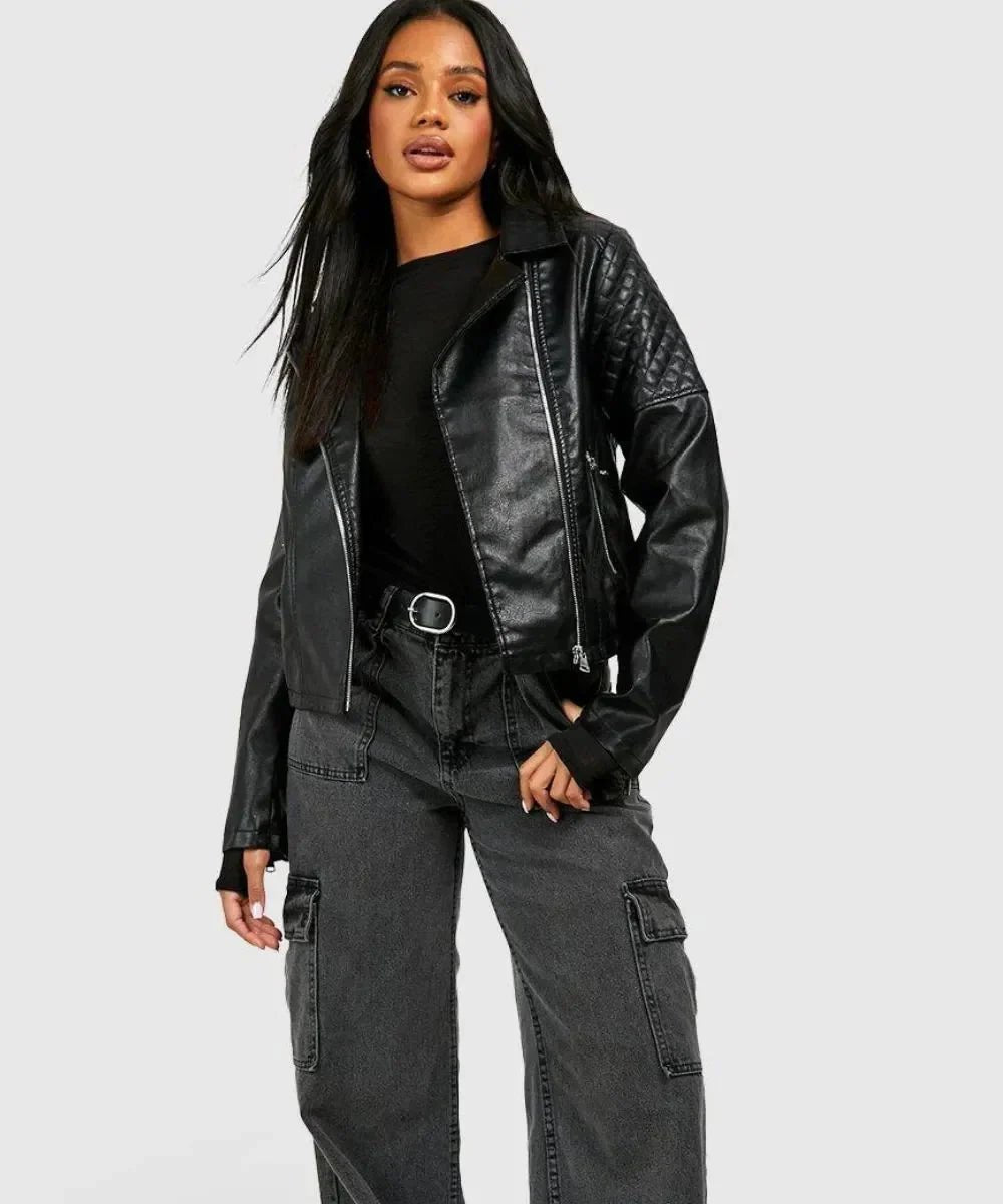 Women Durable Black Biker Leather Jacket - Vox Leather