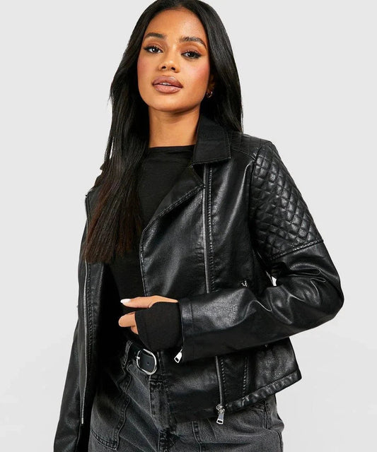 Women Durable Black Biker Leather Jacket - Vox Leather
