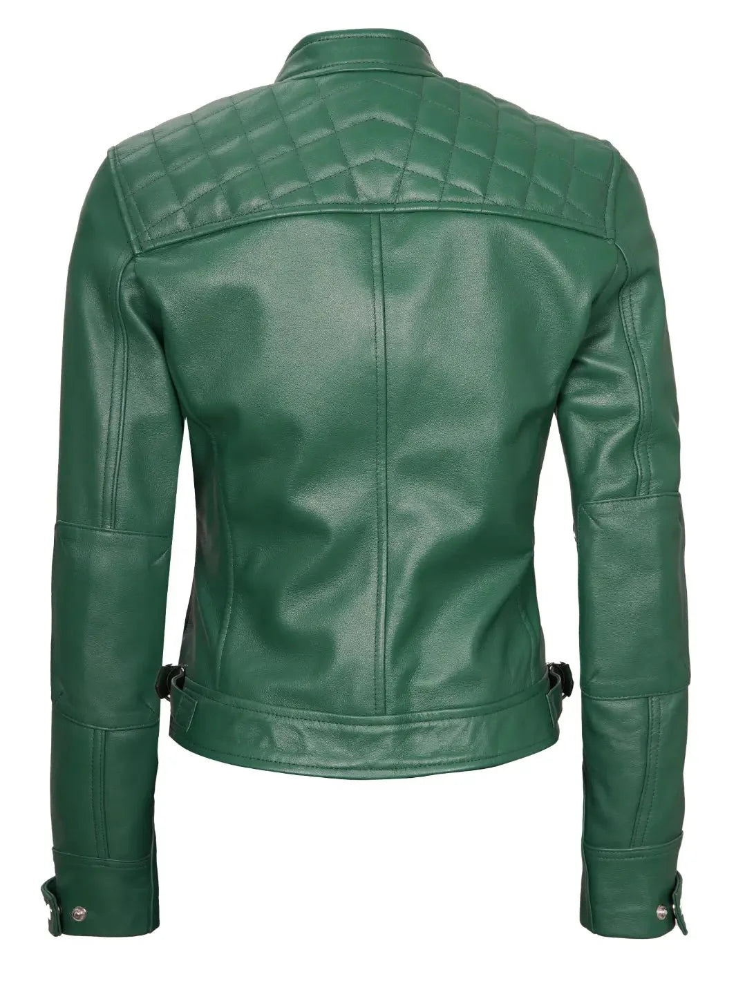 Women Green Diamond Cafe Racer Real Leather Jacket - Rare Leather