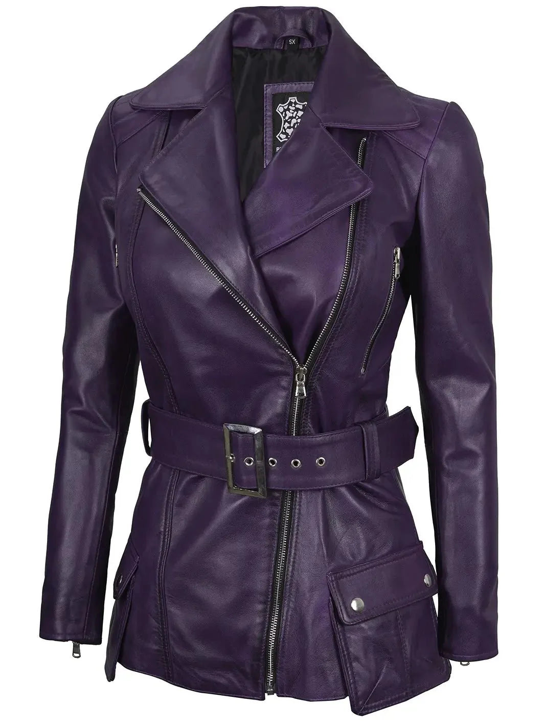 Women Purple Asymmetrical Leather Biker Jacket Women - Rare Leather