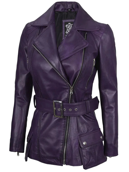 Women Purple Asymmetrical Leather Biker Jacket Women - Rare Leather