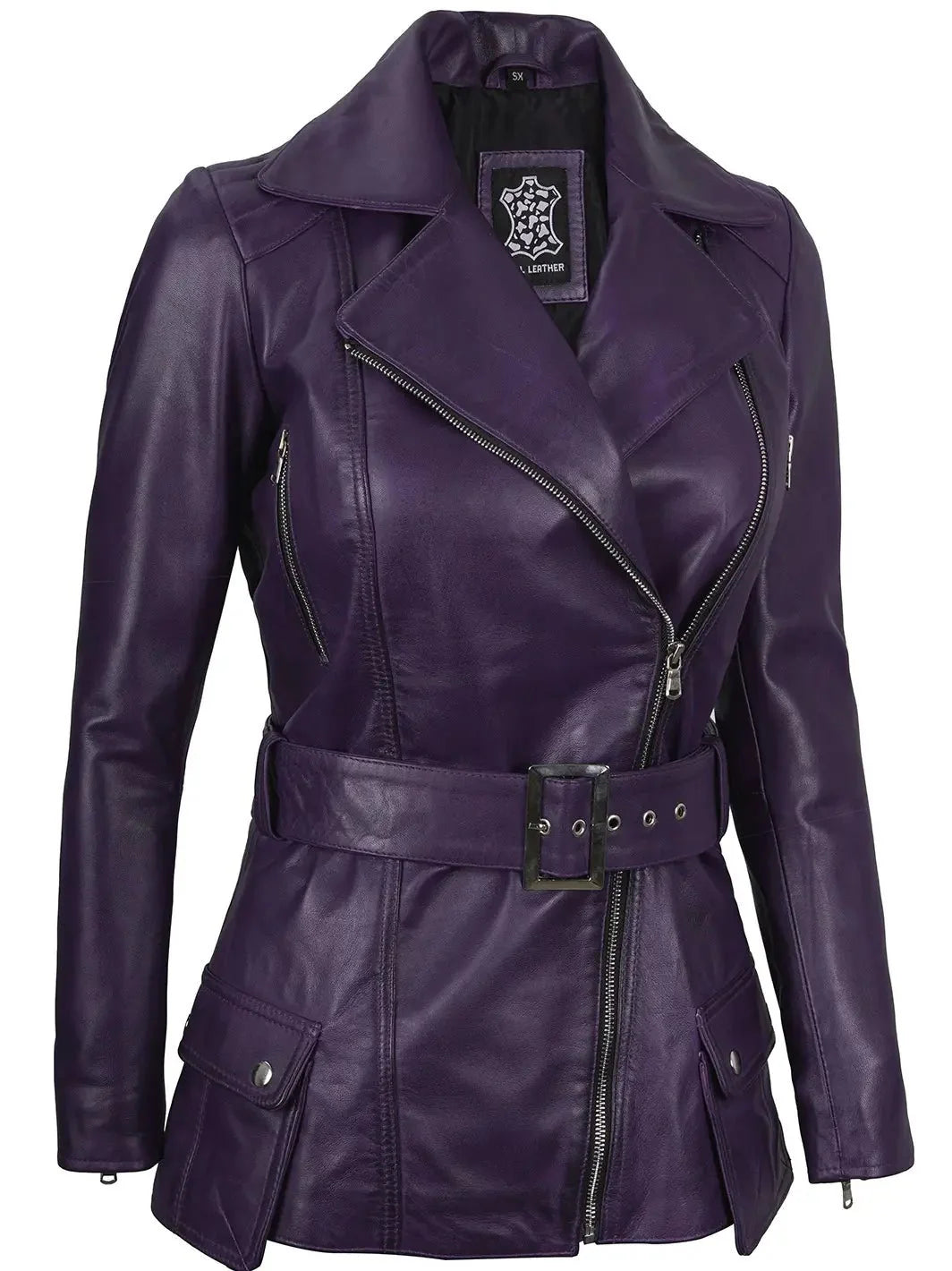 Women Purple Asymmetrical Leather Biker Jacket Women - Rare Leather