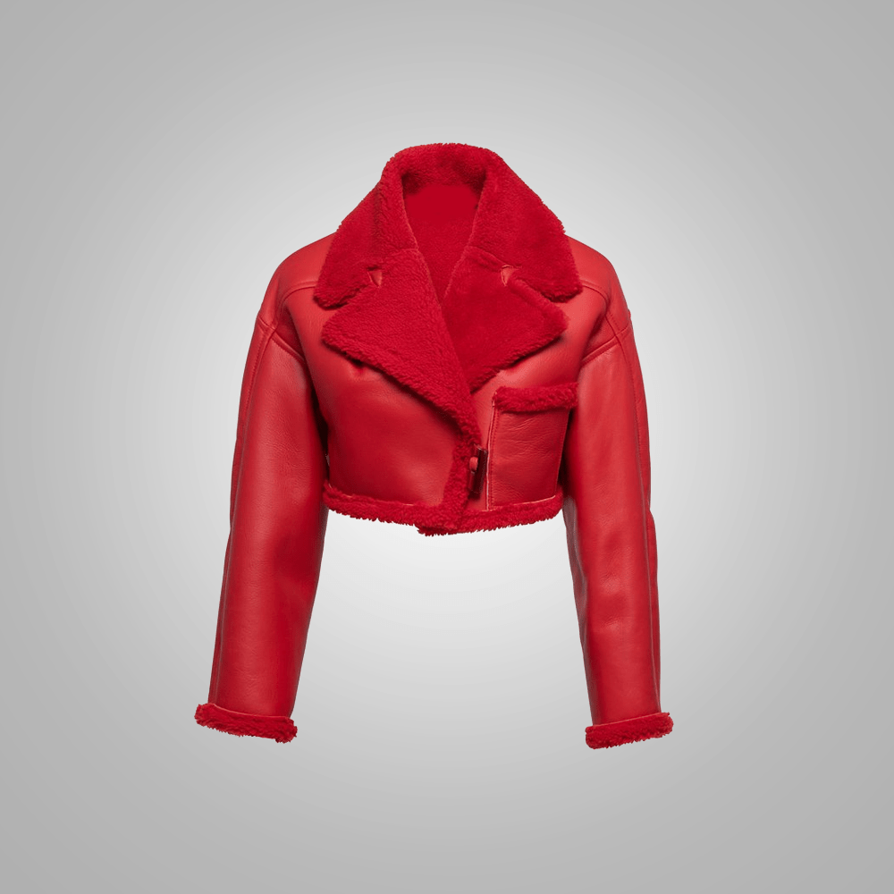 Women Red Pilot Aviator Flight B3 Bomber Faux Fur Shearling Real Sheepskin Leather Jacket - Rare Leather