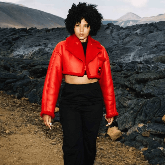 Women Red Pilot Aviator Flight B3 Bomber Faux Fur Shearling Real Sheepskin Leather Jacket - Vox Leather