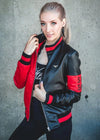 Womens 51 50 Bomber Black and Red Leather Jacket - Rare Leather