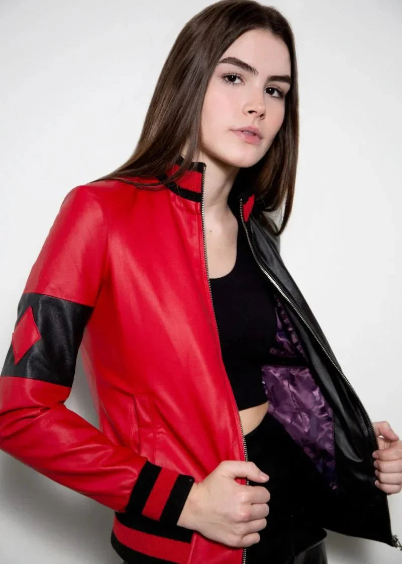 Womens 51 50 Bomber Black and Red Leather Jacket - Rare Leather