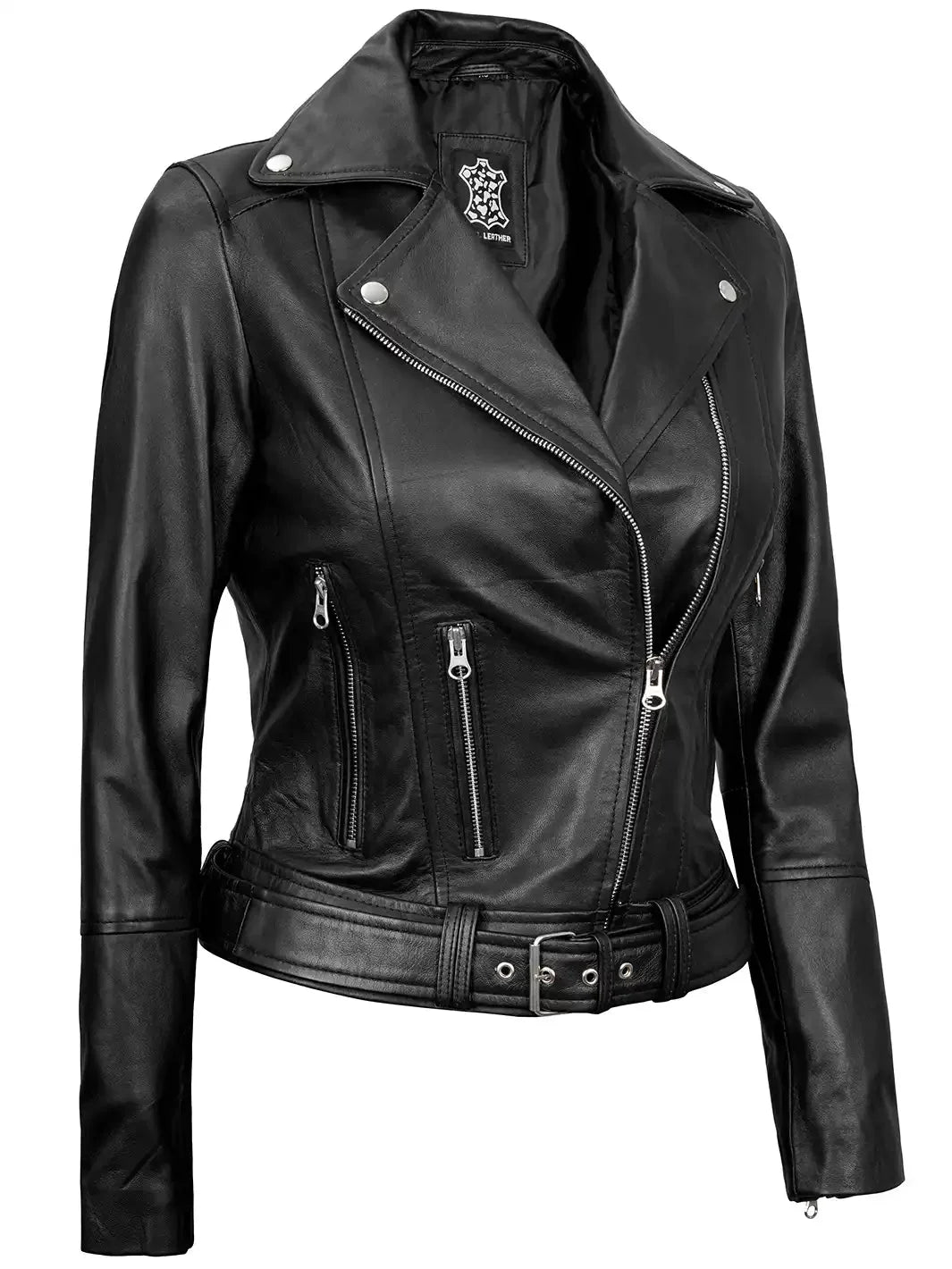Womens Asymmetrical Black Biker Leather Jacket - Rare Leather