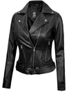 Womens Asymmetrical Black Biker Leather Jacket - Rare Leather