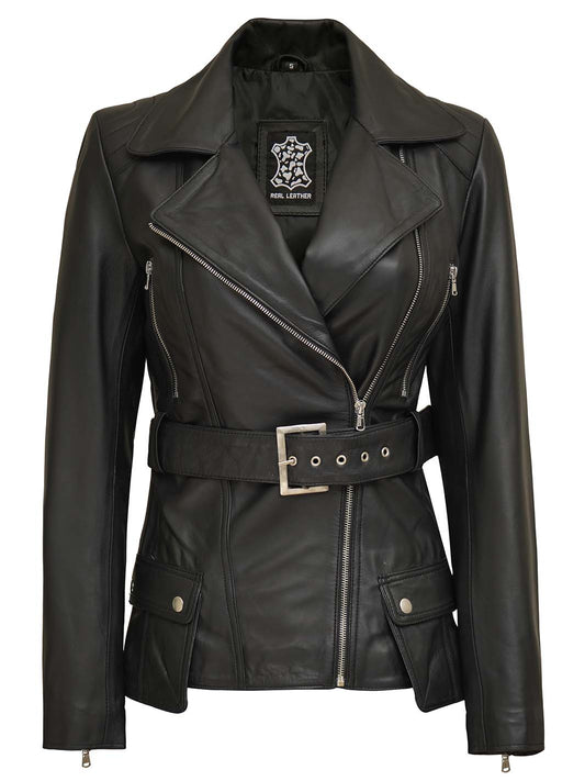 Women's Asymmetrical Black Leather Jacket - Rare Leather
