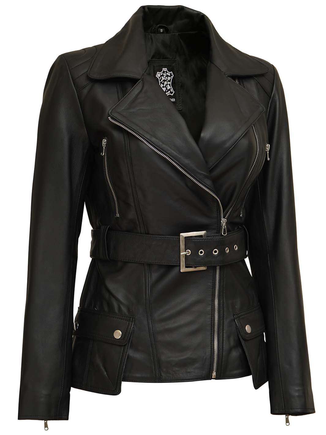 Women's Asymmetrical Black Leather Jacket - Rare Leather
