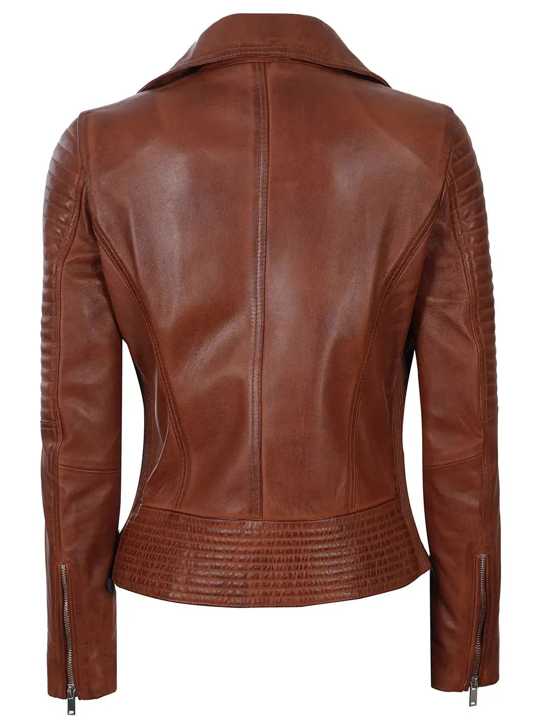 Womens Asymmetrical Cognac Wax Motorcycle Leather Jacket - Rare Leather