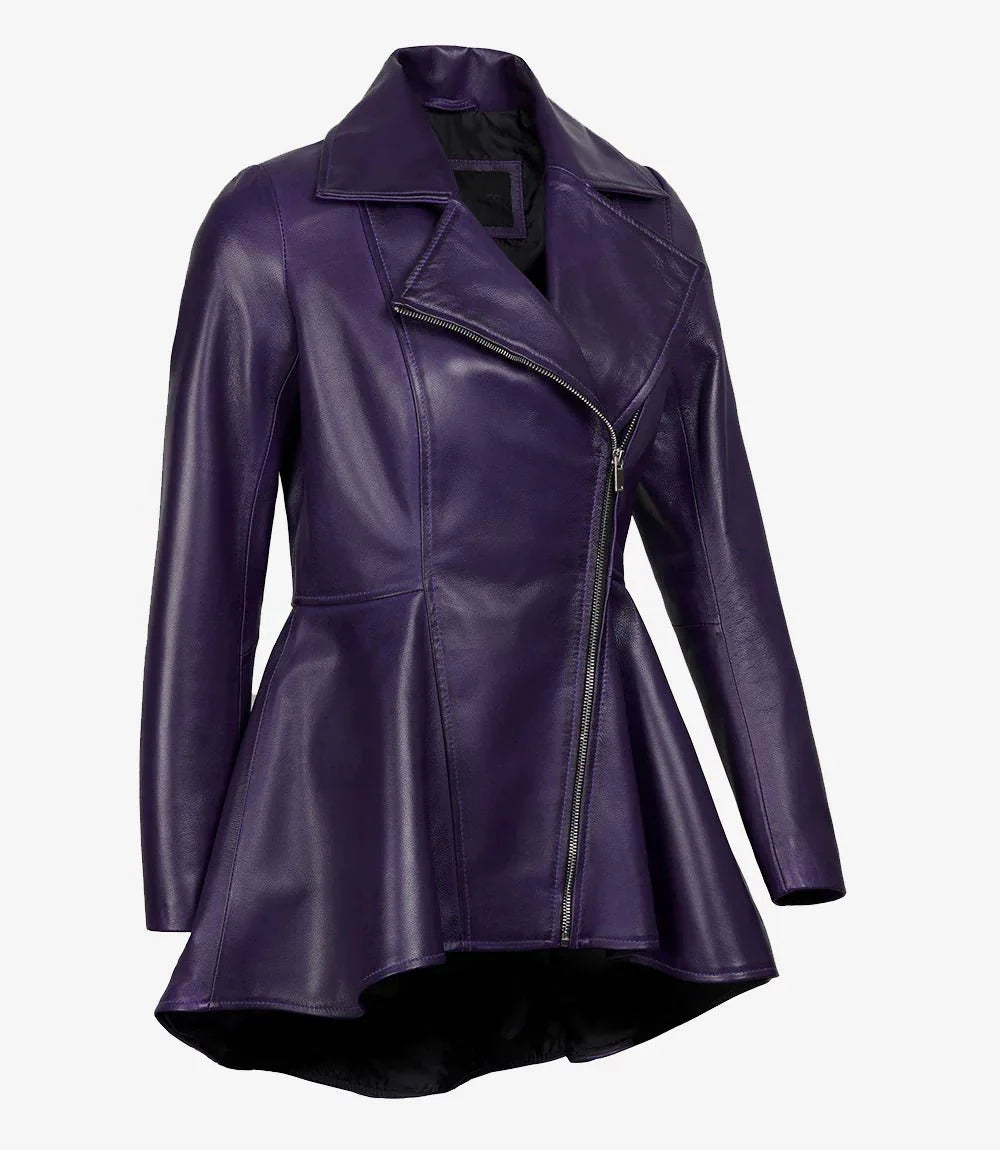 Women's Asymmetrical Purple Peplum Leather Jacket - Rare Leather