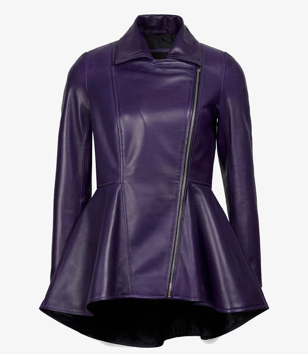 Women's Asymmetrical Purple Peplum Leather Jacket - Rare Leather
