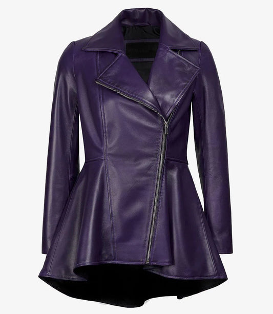 Women's Asymmetrical Purple Peplum Leather Jacket - Rare Leather