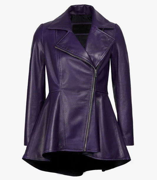 Women's Asymmetrical Purple Peplum Leather Jacket - Vox Leather