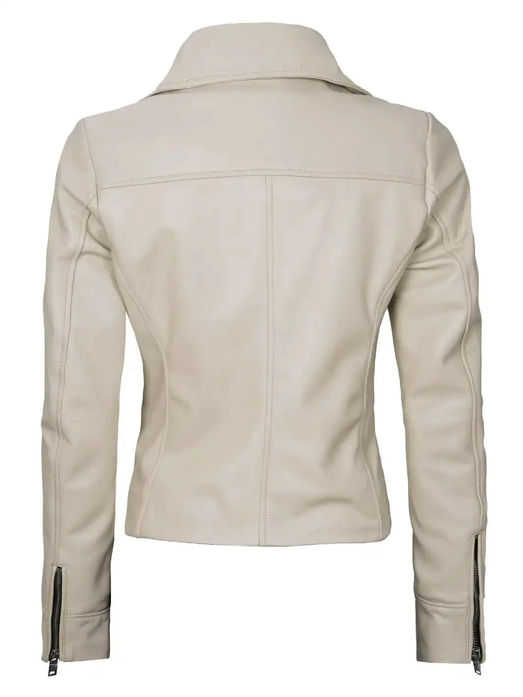 Women's Beige Asymmetrical Biker Real Leather Jacket - Rare Leather