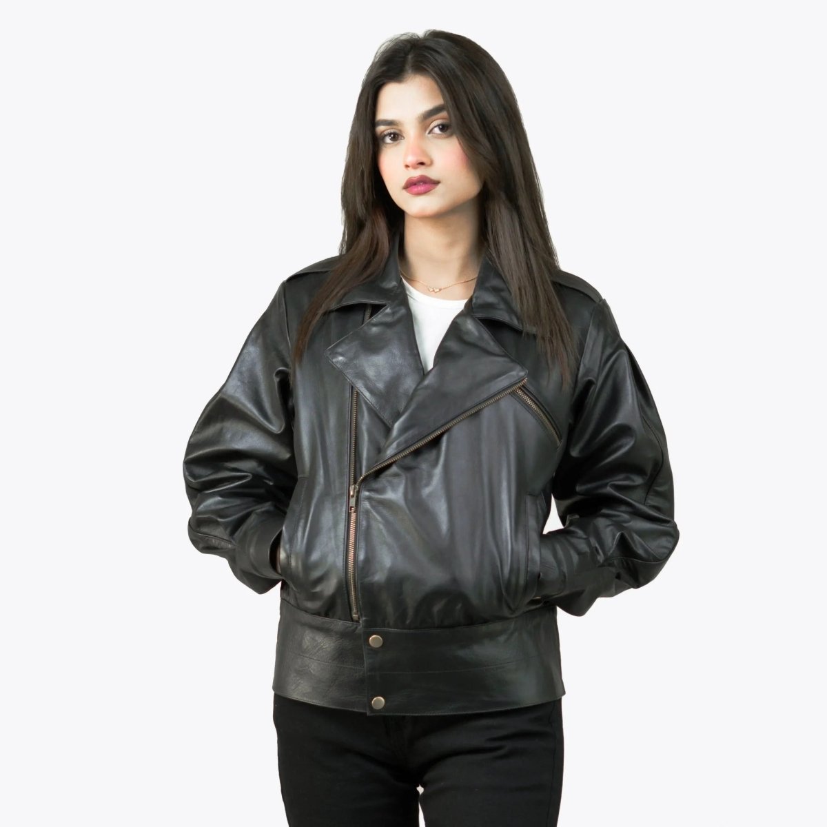 Women’s Biker Black Leather Jacket - Vox Leather