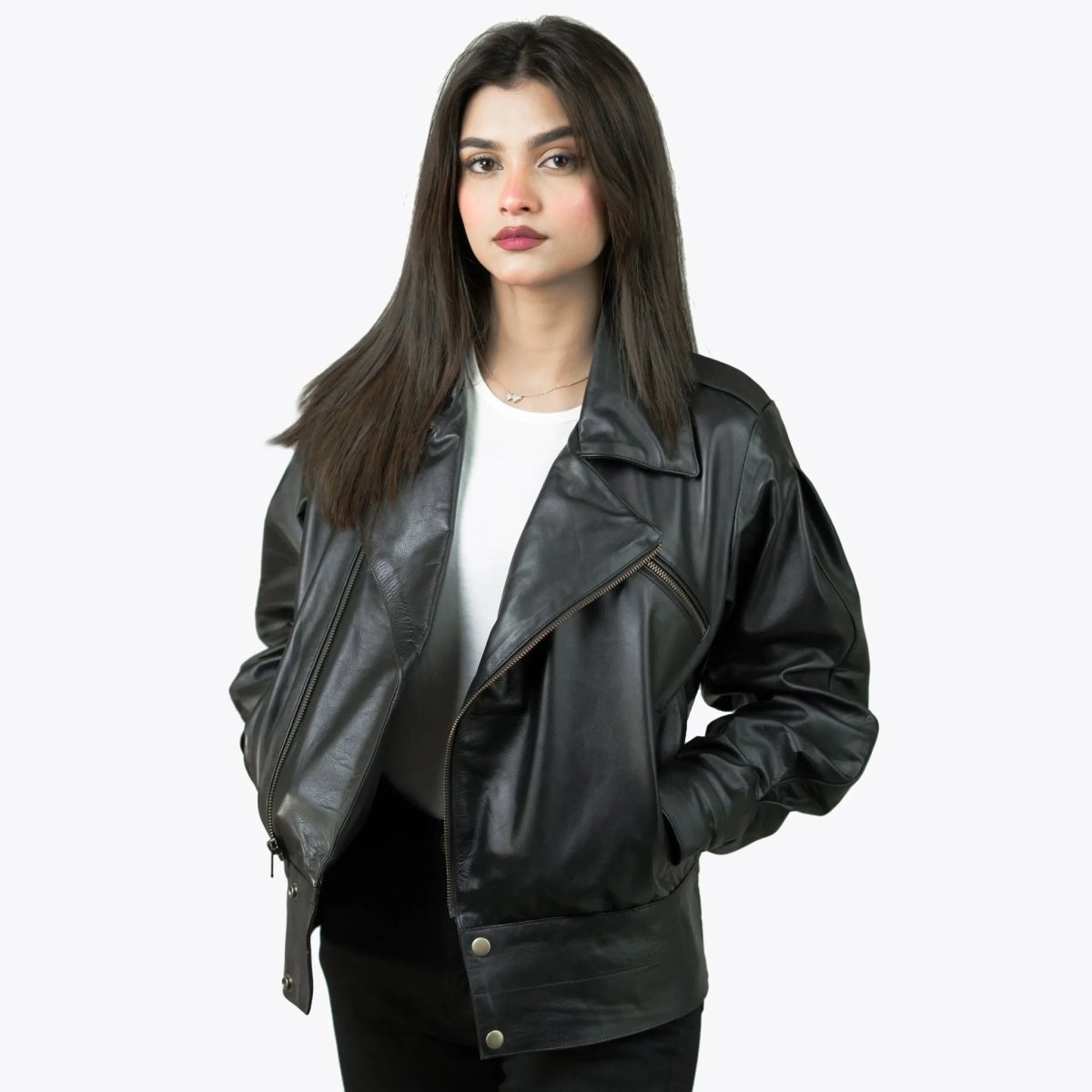 Women’s Biker Black Leather Jacket - Vox Leather