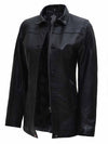 Womens Black 3/4 Length Real Leather Car Coat - Rare Leather