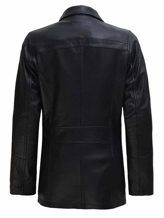 Womens Black 3/4 Length Real Leather Car Coat - Vox Leather