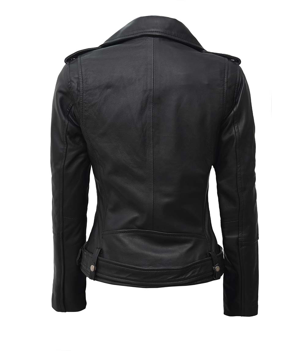 Womens Black Asymmetrical Biker Leather Jacket - Rare Leather