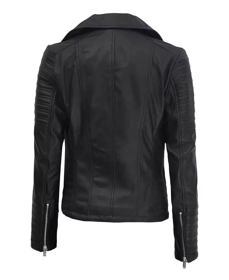 Women's Black Asymmetrical Biker Leather Jacket - Rare Leather
