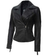 Women's Black Asymmetrical Biker Style Leather Jacket - Rare Leather