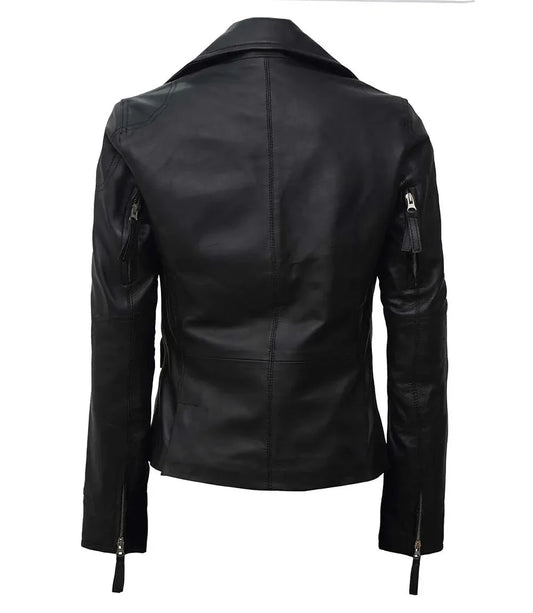 Women's Black Asymmetrical Biker Style Leather Jacket - Rare Leather
