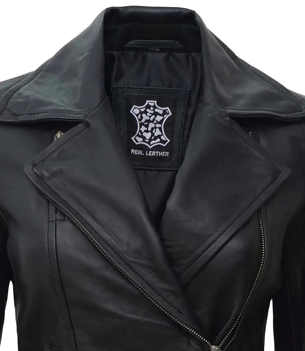 Women's Black Asymmetrical Biker Style Leather Jacket - Rare Leather